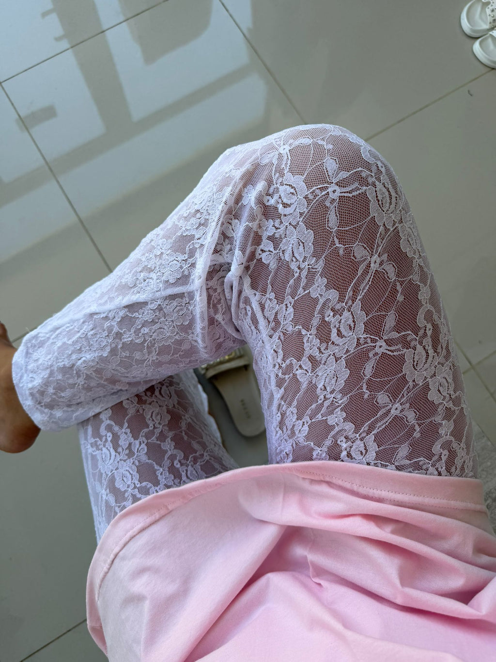 Patalón Oxford encaje blanco